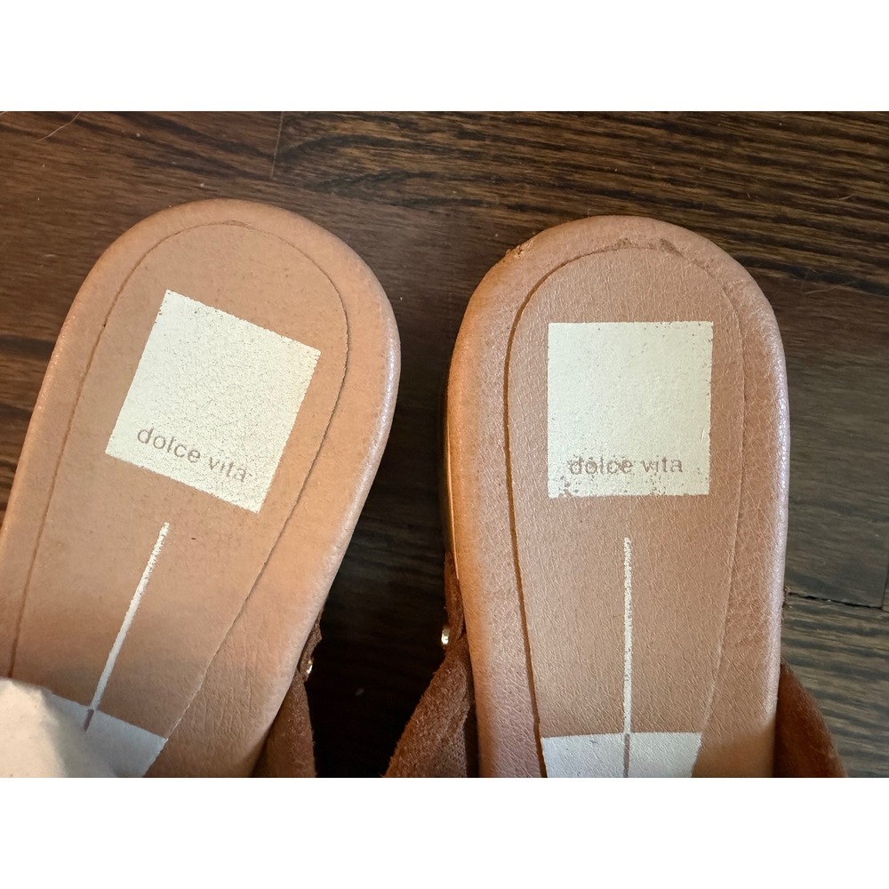 Dolce Vita Brown Suede Wooden Clogs Studded Mule Sandals Womens 9 - Picture 5 of 8